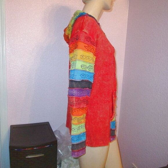 Rising SUNBURST Rainbow Size 2X HOODIE Full Zip SLASHED Jacket HIPPIE Boho ARTSY - Picture 5 of 11